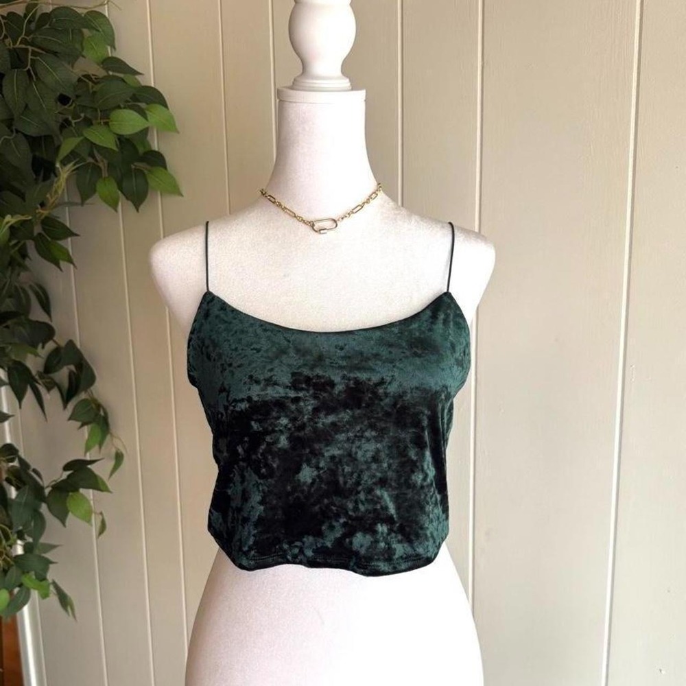 Garage Green Velvet Crop Tank Top Women's Size Medium